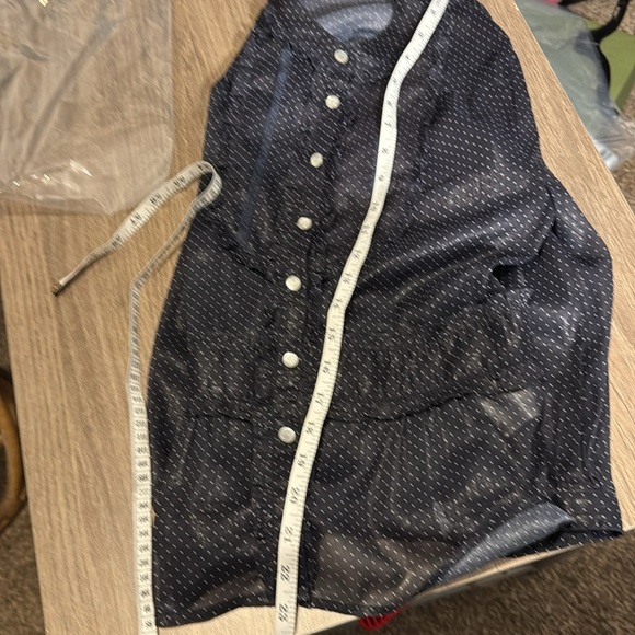 Soup Blue Polka Dot Blouse size‎ s/m  3/4 sleeves  ruffles many style details - Picture 12 of 14